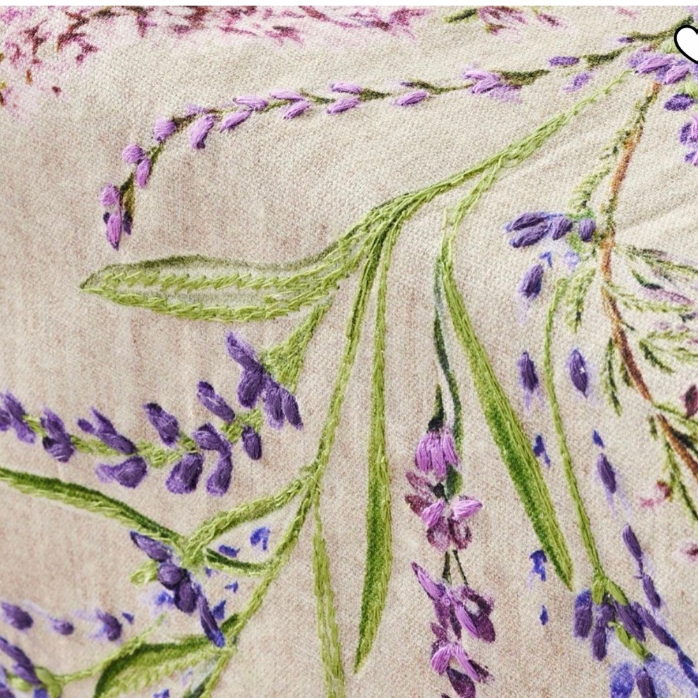 Pottery Barn Lavender Embroidered Botanical Pillow Cover in Beige and Purple
